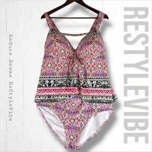 SWIMSUITS FOR ALL Women’s Size 24 Tankini Set Top Bottom 2 Piece Padded Matching